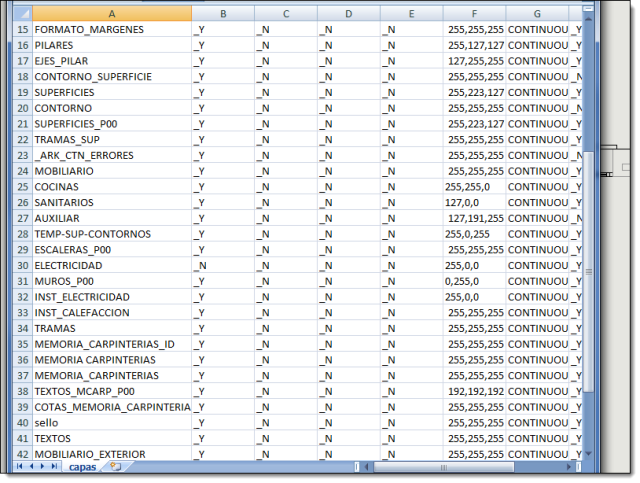 Exporta la definición de capas del dibujo actual a un archivo de Excel a través de .CSV
