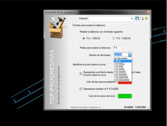 Permite acotar de forma dinámica distancias medidas sobre una alineación o eje. Se puede configurar el aspecto de la información e indicar un punto de inicio distinto al inicio de la alineación.