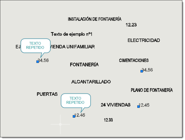 Busca y muestra los textos cuyo valor este repetido en otros textos.